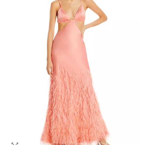 cult gaia Dresses & Skirts - Cult Gaia Coral Backless Feathered Dress